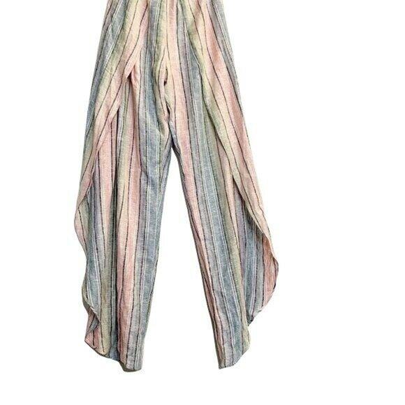 Drew Strapless Jumpsuit Split Hem Striped Linen Blend SZ xs NWT rainbow - Picture 4 of 11